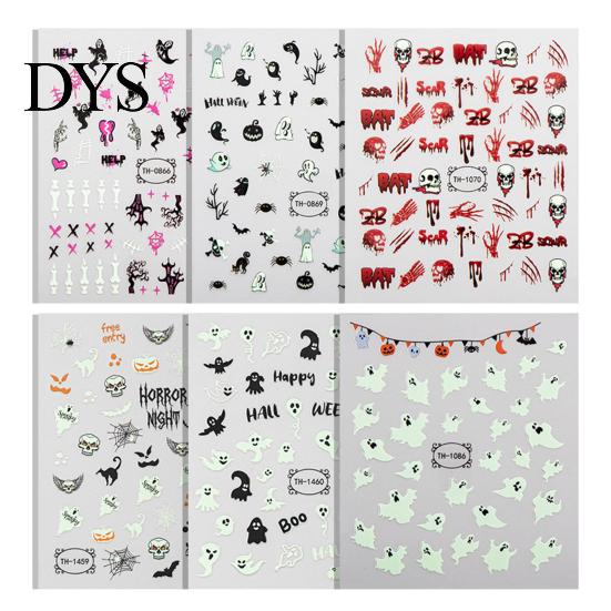 Halloween Nail Stickers 6 Sheets Glow-in-the-dark Sticker, Spooky Ghost Pumpkin Skull Manicure Party Art Decor Decal, DIY Decoration Favors for Women