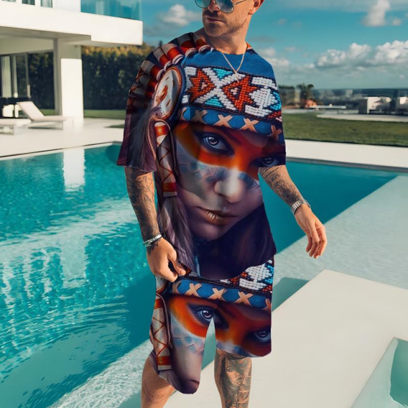 Men's Sets Tracksuit Male 2 Piece Clothes Short Sleeve T-Shirt Suit Fashion Streetwear 3D Print Sports Oversized Beach Shorts