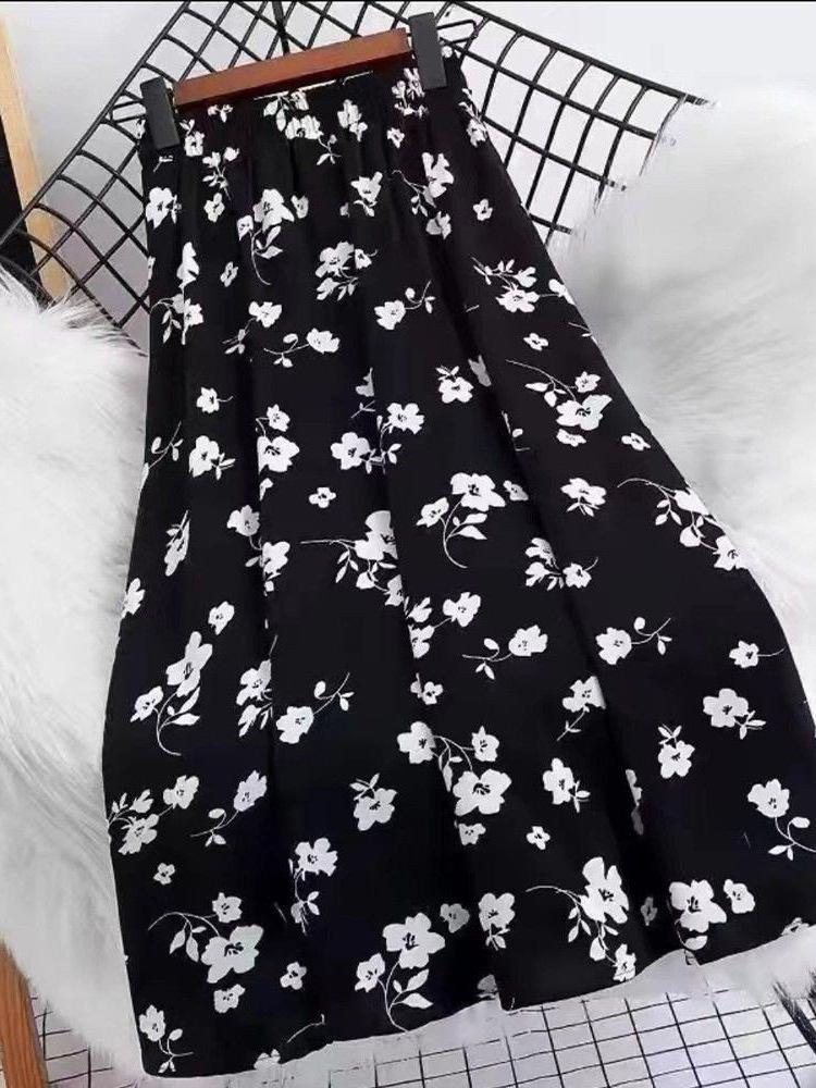 Шикарная Ретро Миди Юбка с Цветами Орхидеи, Высокой Талией - Женская Летняя Утягивающая Полуюбка Большого Размера