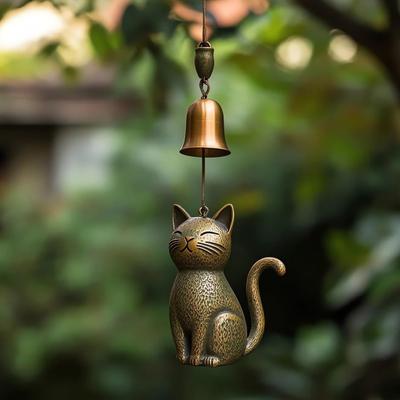Ретро Кот Колокольчик Ветра Ручной Работы Винтажный Подвесной Ветер Милый Котенок Колокольчик Ветра Звон для Сада Патио