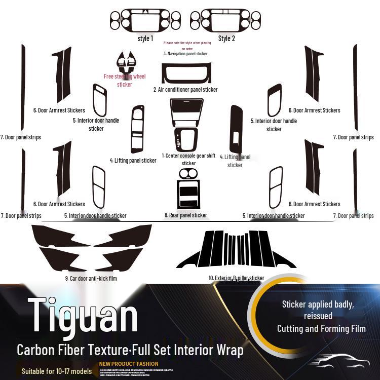 Volkswagen Tiguan (2010-2017) Защитная пленка для интерьера и дверей из углеродного волокна