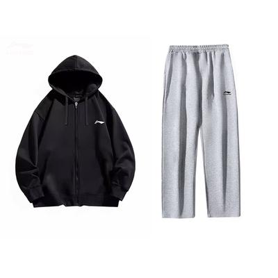 Li Ning кардиган с капюшоном, толстовка, удобные длинные брюки, повседневный спортивный костюм, унисекс-костюм YWDU347-1+AKLUA01-2