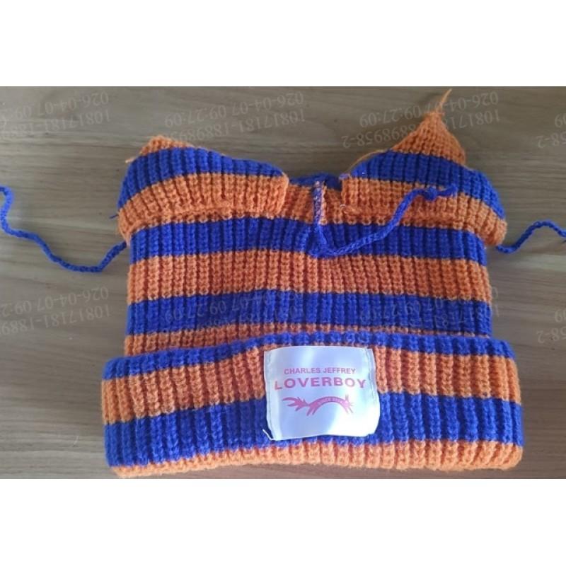 Womens Striped Knit Earflap Beanie Cute Cat Earmuff Hat Winter Warm Soft Pullover Cap