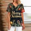 Женский модный повседневный топ с V-образным вырезом и рождественским принтом