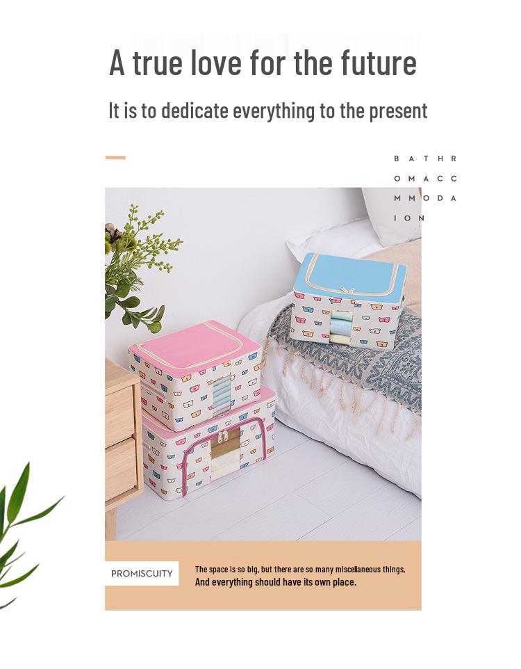 Водонепроницаемый ящик для хранения из ткани Оксфорд со стальным каркасом и прозрачным складным дизайном для гардероба, автомобиля или хранения одеял.