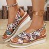 Fashion Printed Wedge Sandals for Women Summer 2025 Lightweight Buckle Strap Platform Sandles Woman Comfort Non Slip Beach Shoes