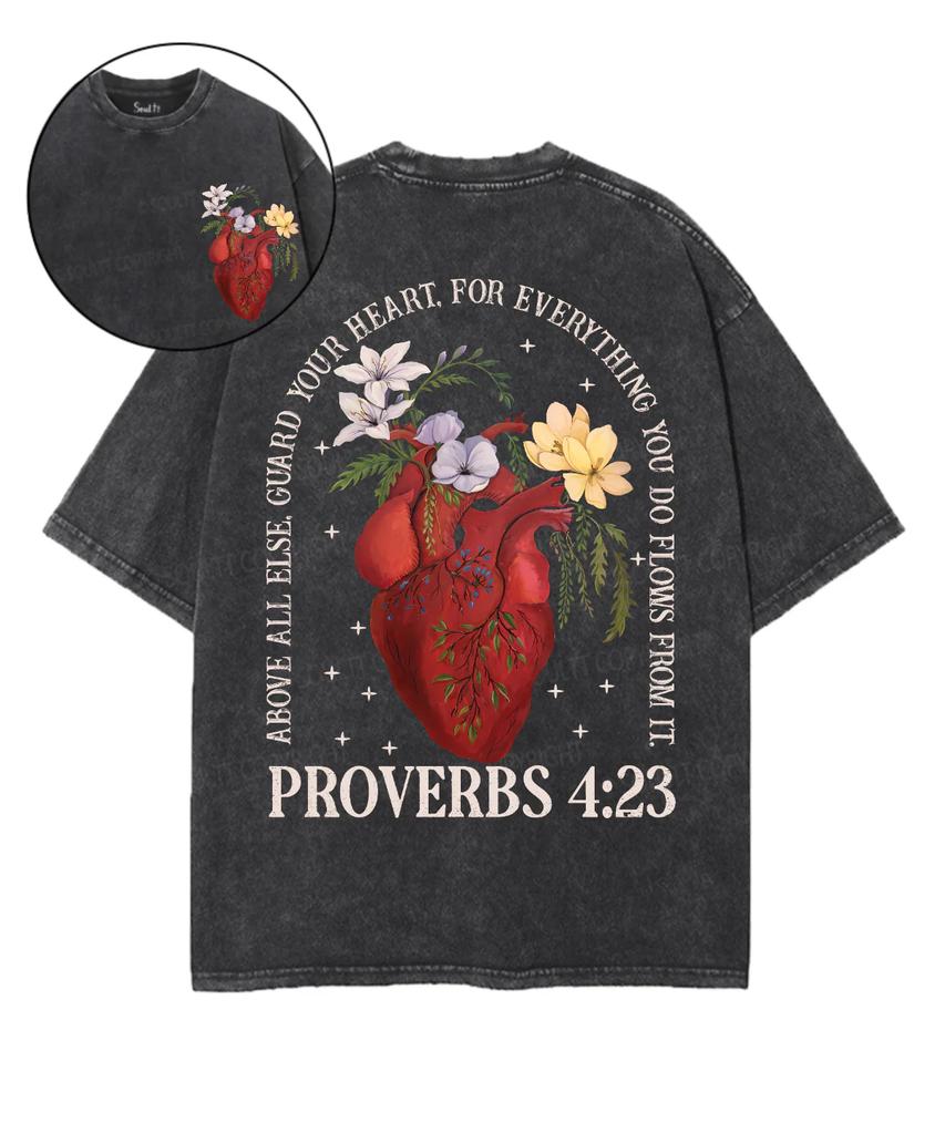 Heart Flower PROVERBS Printed Tshirt Washed Oversized T Shirt Summer Short Sleeve Cotton Tees Tops Men Women Clothing