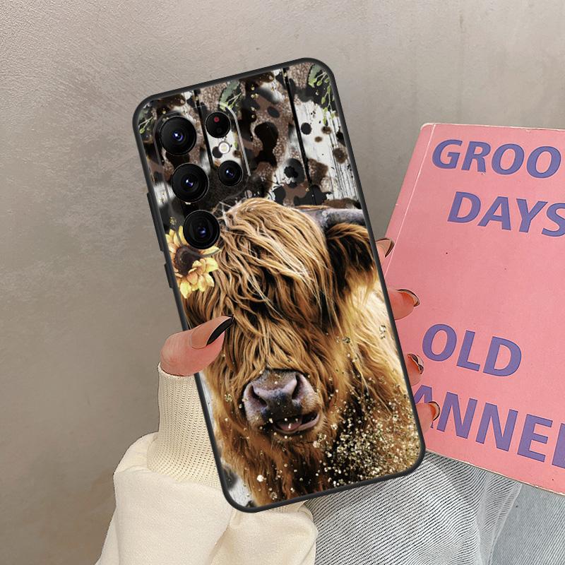 Western Highland Cow Sunflower Cute Case For Samsung Galaxy S24 Ultra S20 S21 S22 S23 S25 Ultra S9 S10 Plus S25 FE Cover Coque