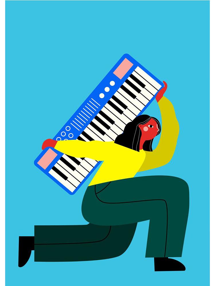 Забавный меломан, холст, живопись, постеры, принты, абстрактная девушка, играющая на гитаре, нота, настенное искусство для современной гостиной, домашний декор