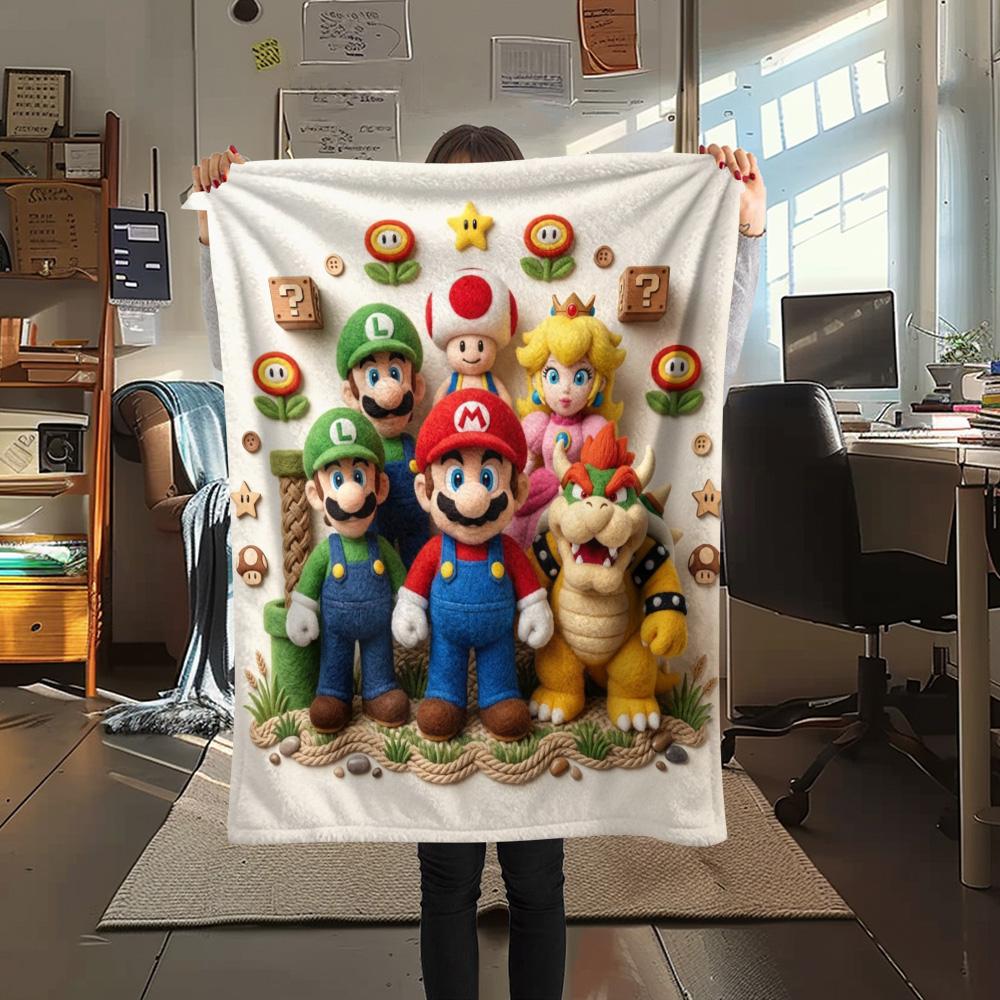 1PC Super Mario Poster Patterned Flannel Blanket Suitable For All Seasons For Home Decor Warmth And Comfort Gifts Holiday Present