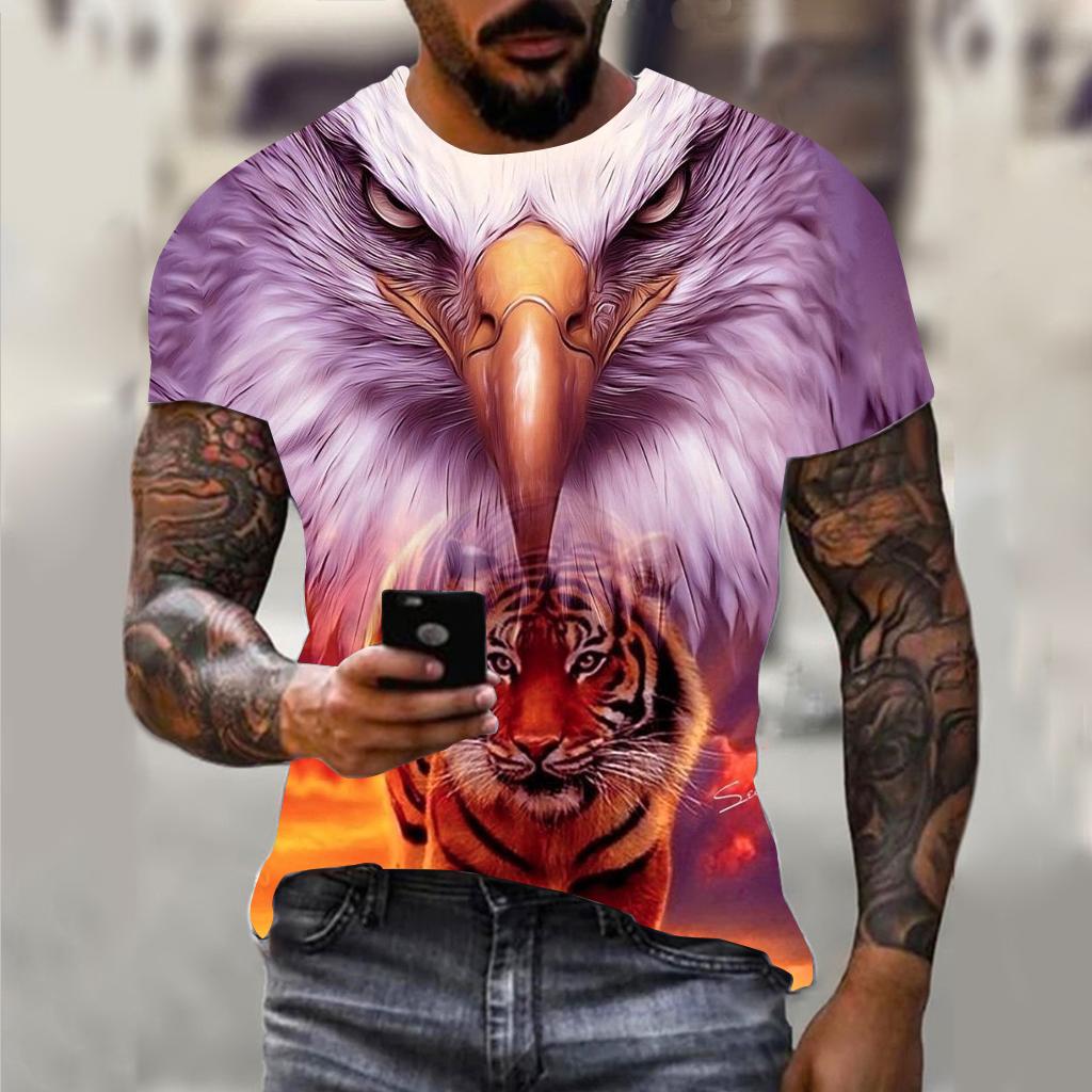 Fun 3D Animal Eagle Print Men's T-shirt Hip Hop Trend Street Casual Round Neck Short Sleeve Loose Top