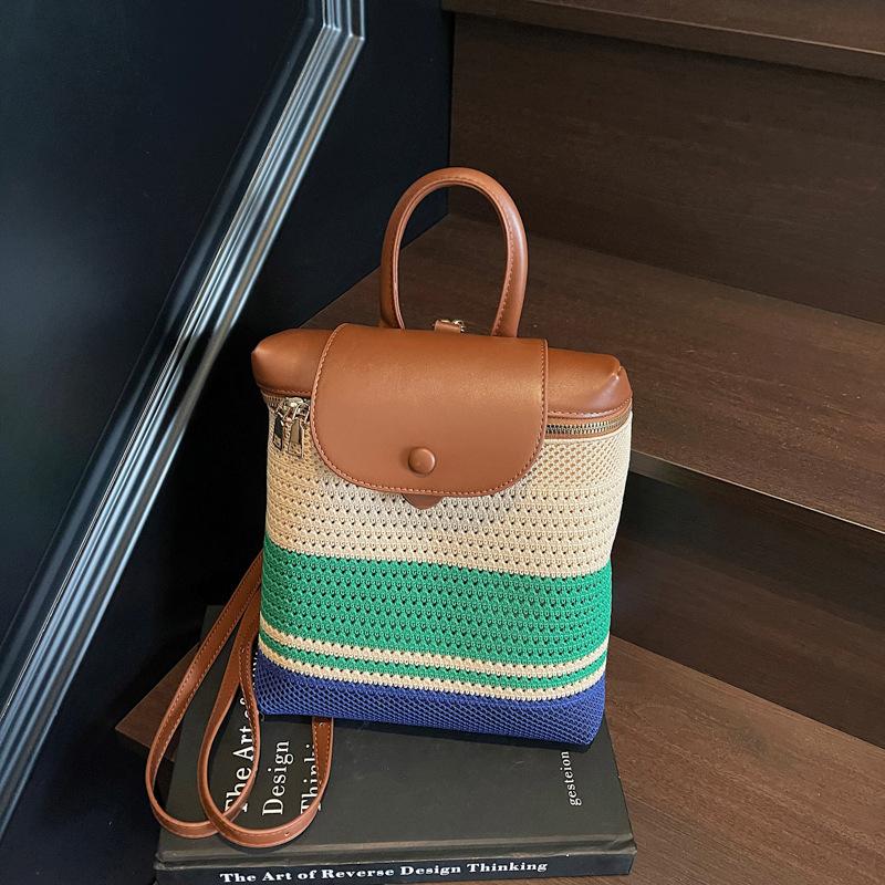 Летняя соломенная сумка женский новый контрастный цвет рюкзак нишевый полый плетеный портативный рюкзак