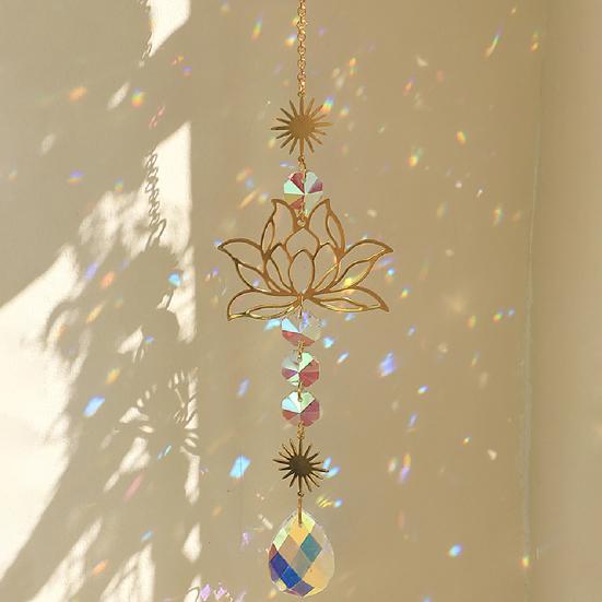 Ловец солнца в форме лотоса, подвесное украшение в виде призмы, создатель радуги, оконный ловец солнца с подвеской в виде капли воды для спальни на балконе