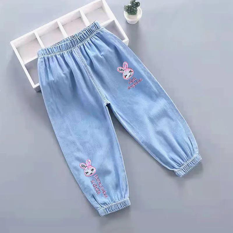 Летние москитные штаны для девочек с поясом. Детские летние шаровары тонкие и свободные.