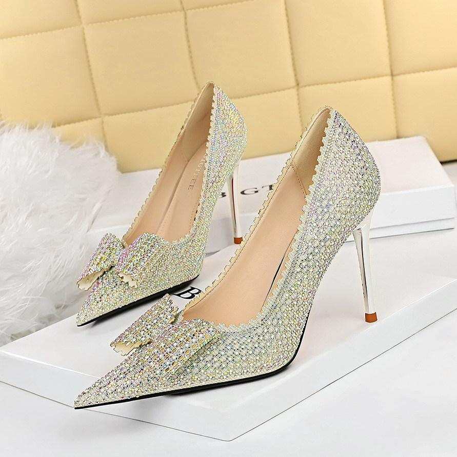 Bigtree Милые женские туфли, туфли принцессы, свадебные туфли на тонком высоком каблуке 9,5 см, с острым носком и стразами, в виде бабочки