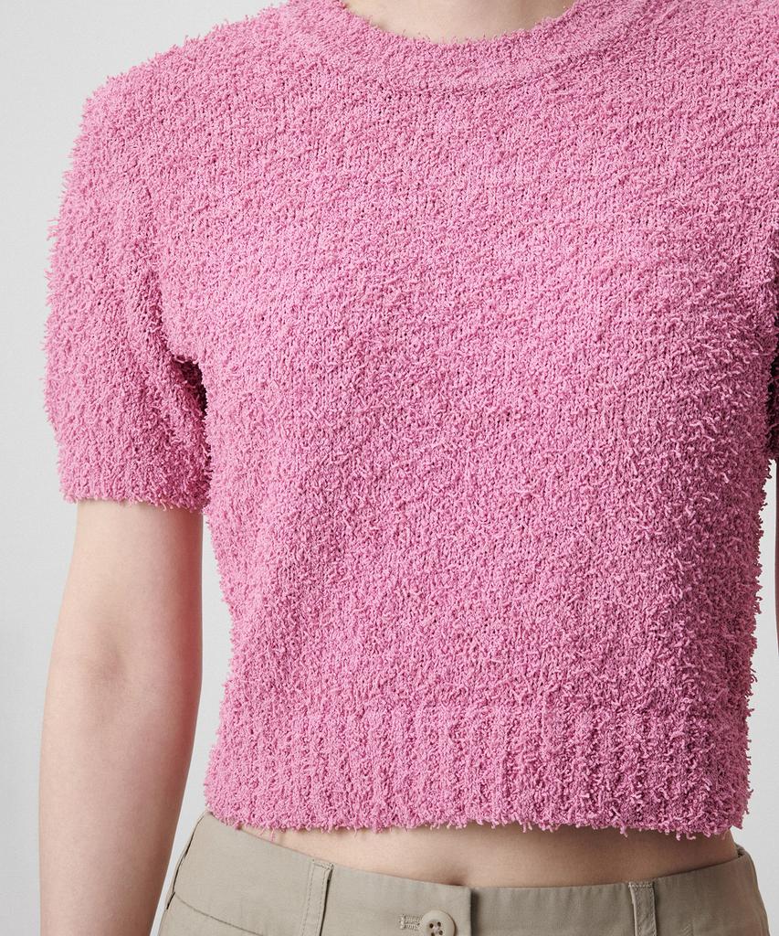 MUSINSA STANDARD WOMAN Женский вязаный топ с круглым вырезом, коротким рукавом, из фантазийной пряжи [Розовый]