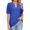 Summer Casual V-neck Solid Color Hollow Bubble Sleeve Loose T-shirt Top for Women Shirt