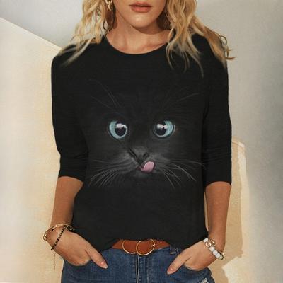 Весна Осень Печатные Топы Женская Футболка С Длинным Рукавом О-Образным Вырезом