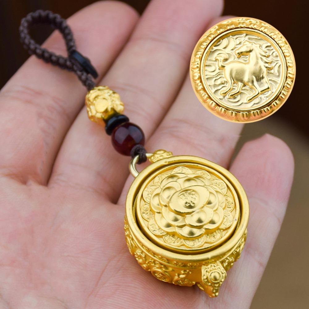 Brass Chinese Style Lucky Pendant Copper Car Key Ring Auspicious Zodiac Cornucopia Key Chain Men