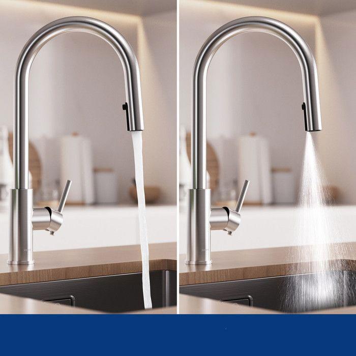 Évier de cuisine - Inox - 70x45cm - Robinetterie extractible - 1 bac - Argent