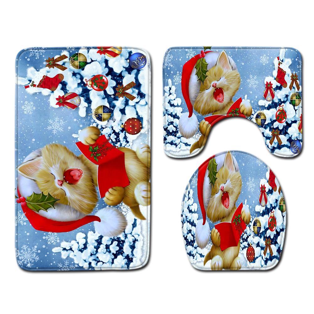 Christmas Waterproof Shower Curtain Four-Piece Combination Floor Mat Entrance Door Mat Bedroom Living Room Carpet