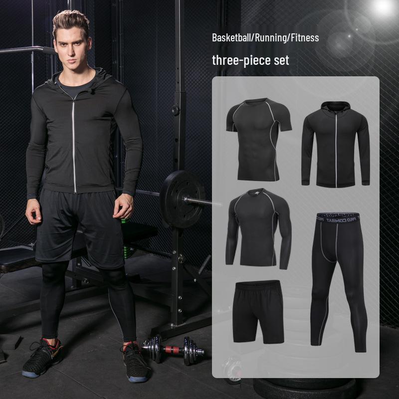 Men's 5-Piece Quick-Dry Sports & Fitness Set: Gym, Running, Basketball - All Seasons