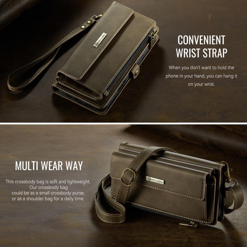 Чехол-бумажник с длинным ремешком из флип-кожи для Samsung Galaxy S26 Ultra S25 FE S24 Plus S23 S22 S21 A57 A17 A16 A56 A15 A55 A14 A54 с молнией и карманами для карт