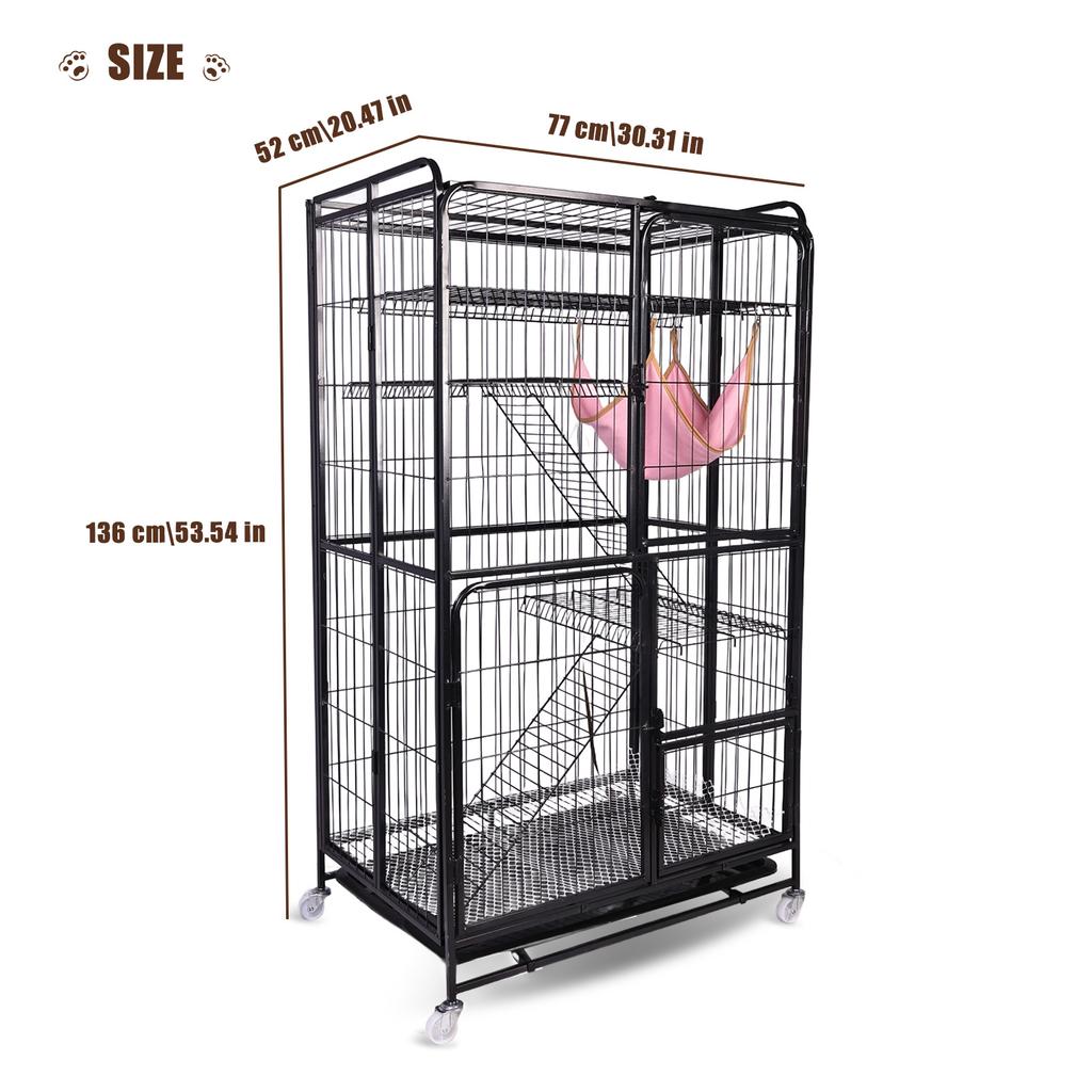 4-Tier 53.5 Inch Metal Kennel Collapsible Multi-Level Cat Cage with Wheels with Tray Suitable for Kittens and Small Animals