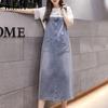 Джинсовая женская одежда Универсальная узкая юбка на бретелях Повседневное платье средней длины со средней талией