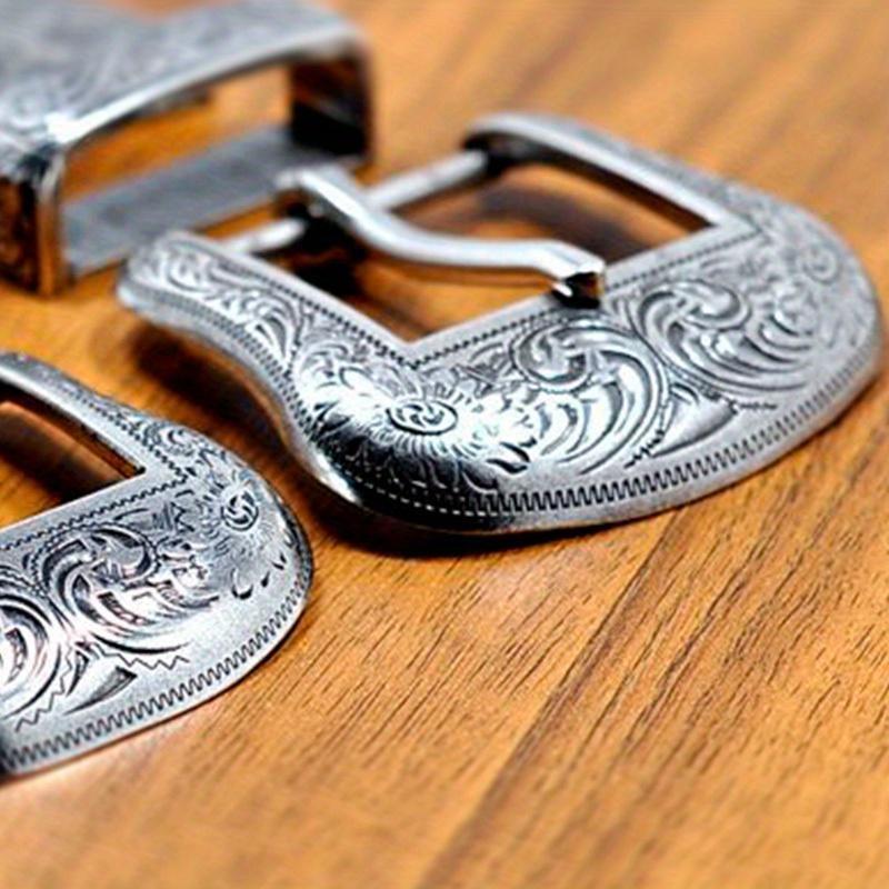 Style Silver Plated Metal Belt Buckle for Men Vintage Embossed Three Piece Pin Buckles DIY Leather Craft Buckle 3pcs/set