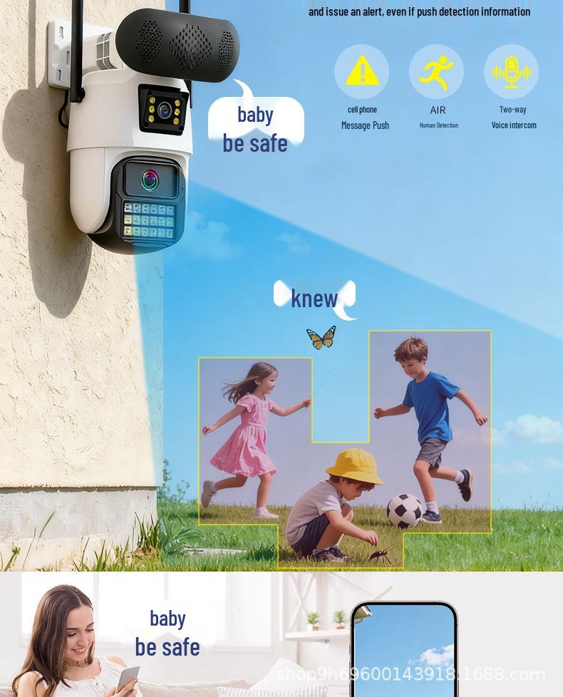 Outdoor 360° Music Monitoring Camera with Dual Screens, Full-Color HD Night Vision, and Mobile Phone Remote Access