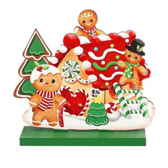 Рождественский деревянный орнамент, настольный знак в виде пряничного человечка, праздничный центральный элемент, украшение в виде пряничного человечка на Рождество