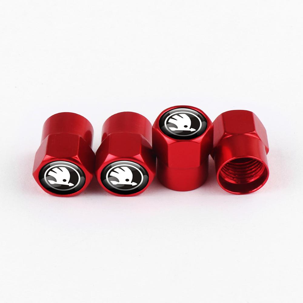 BAUN9 4pcs Car Styling Aluminum Emblem Wheel Tire Valve Stem Air Caps For Skoda Octavia Fabia Rapid Yeti Superb Octavia A5 A7 VRS VII