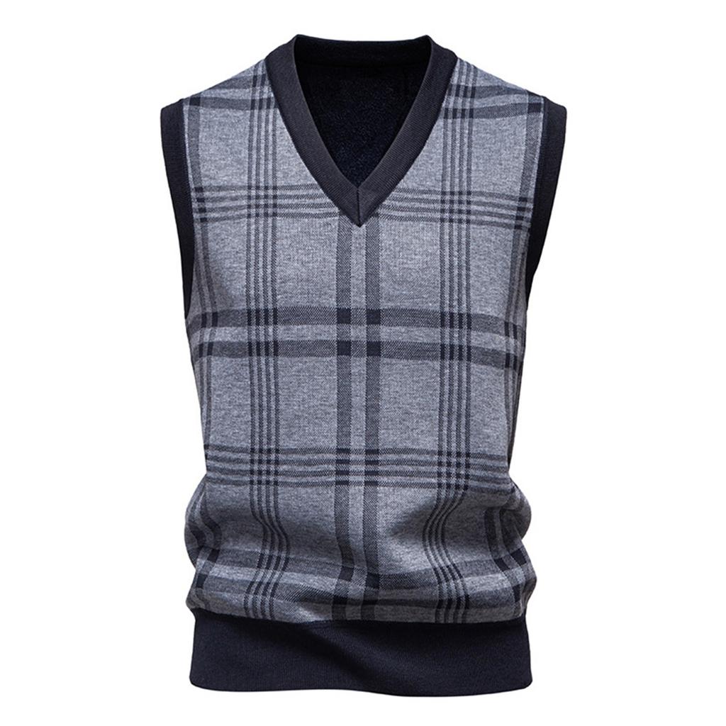 Мужской зимний флисовый жилет в клетку, пуловер, мужской свитер-жилет без рукавов свободного кроя