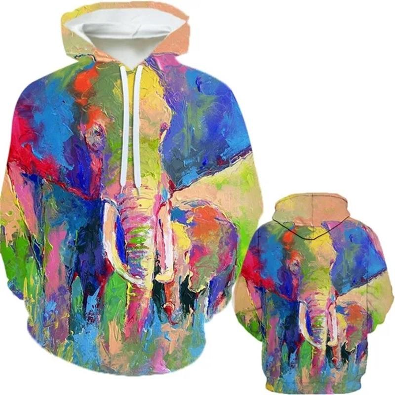 Персонализированная мода, животное, картина маслом, слон, 3D-печать, мужские зимние повседневные толстовки с капюшоном, Harajuku Fun, унисекс-топы