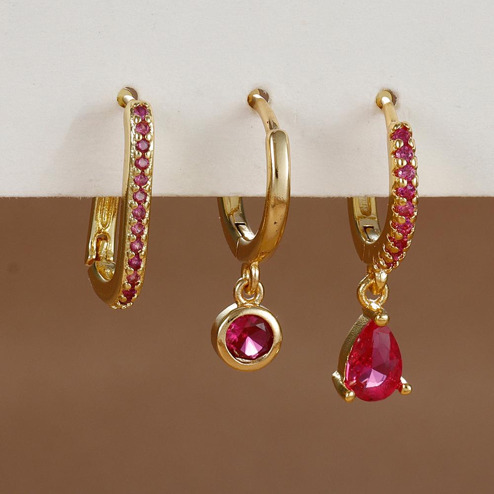 3PCS Fashion Stainless Steel Water Drop Zircon Dangle Earrings Set for Women Gold Plated U-shape Earring Piercing Jewelry