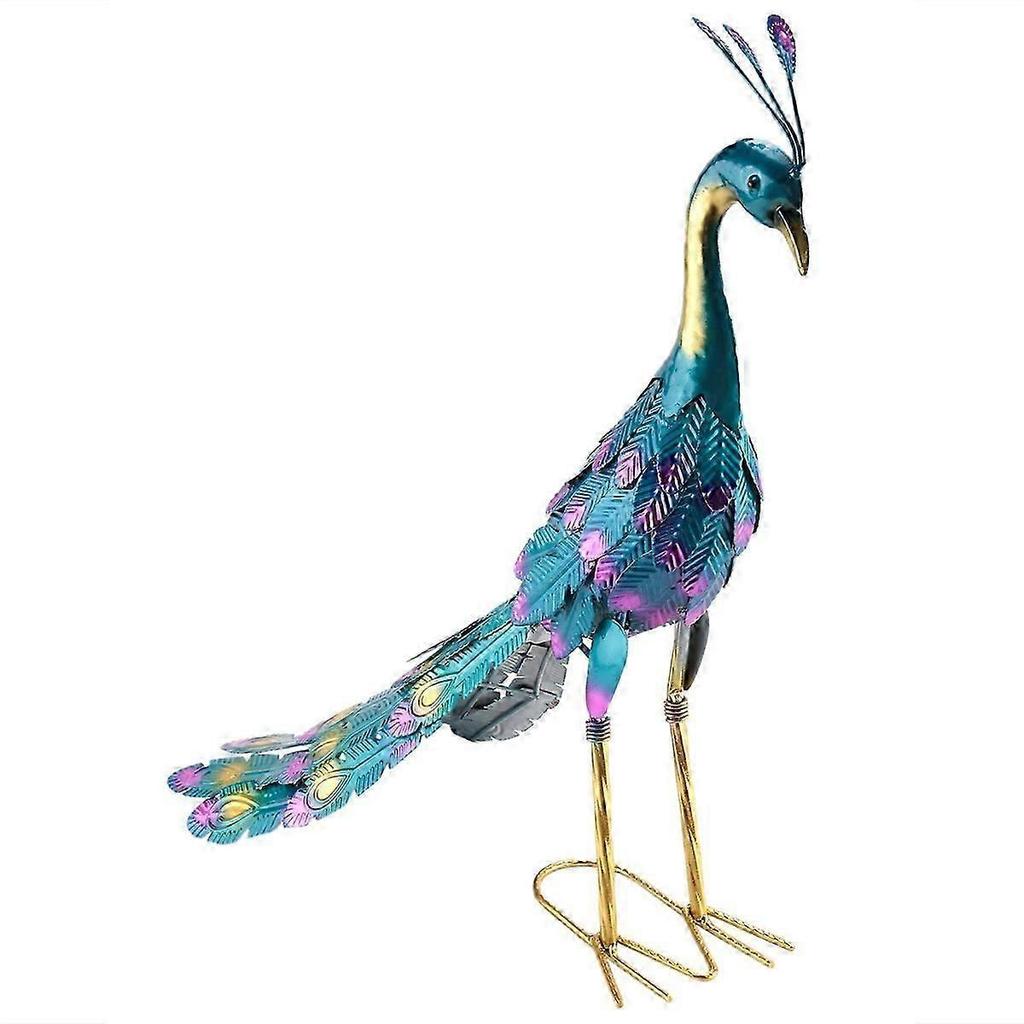 Multicolor Metallic Peacock Statue Metallic Peacock Statue Outdoor Garden, Patio, Deck, Porch-Yard A less