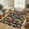 Car Van Theme Crystal Velvet Rug Personalized Custom Name Text Soft Floor Mat Home Decor