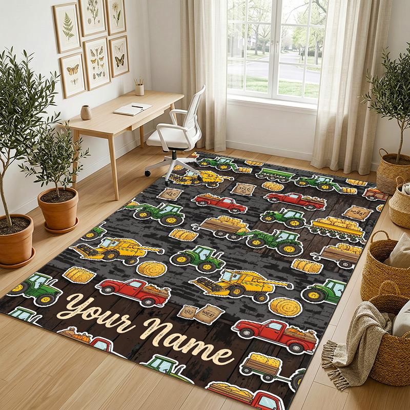 Car Van Theme Crystal Velvet Rug Personalized Custom Name Text Soft Floor Mat Home Decor