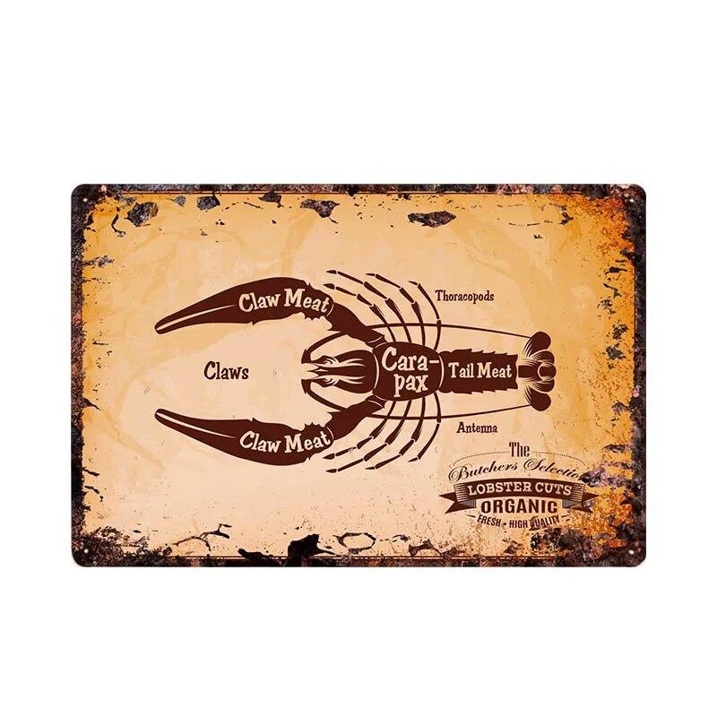 Butcher Shop Vintage Metal Sign Kitchen Poster Beef Pig Duck Meat Cuts Collection Guide Retro Wall Plaque Painting Craft 20x30cm