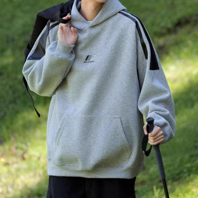 Unisex Oversized Hooded Sweatshirt With Stripe Patchwork Design Fall Winter Warm Fleece Lined Casual Top