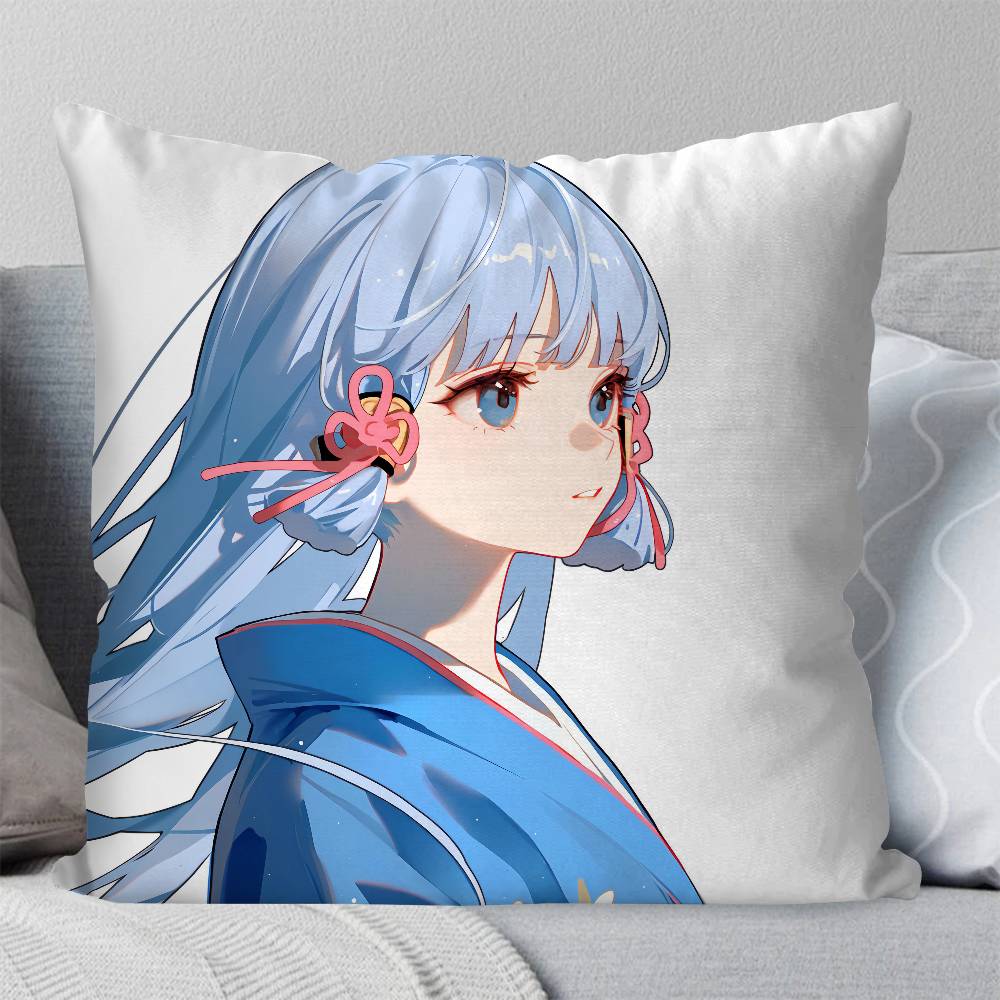 Kamisato Ayaka Anime Game Genshin Impact Pillow Case Fashion Square Pillowcase Bedroom Sofa Room Ins Decoration Leisure