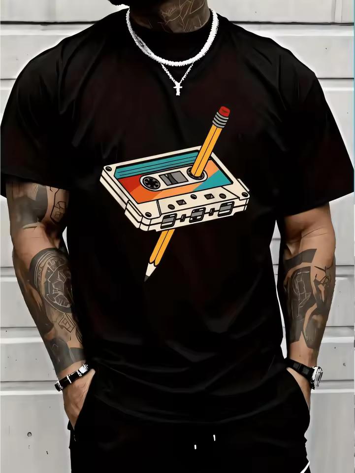 100% Cotton 80s 90s Retro Cassette Tape 1980s 1990s Music Vintage Outfit T shirt Round Neck Short Sleeve T shirt Women's Men's G