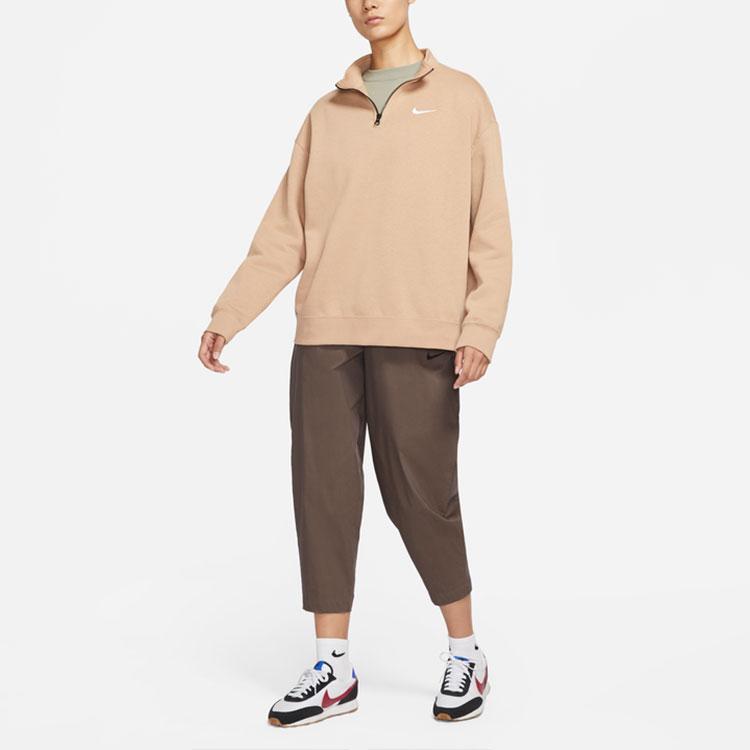 Nike Однотонный флисовый логотип с полумолнией, повседневный свободный свитер с круглым вырезом, американский винтажный свитшот, зимняя женская толстовка, нежно-желтый DC5425-200