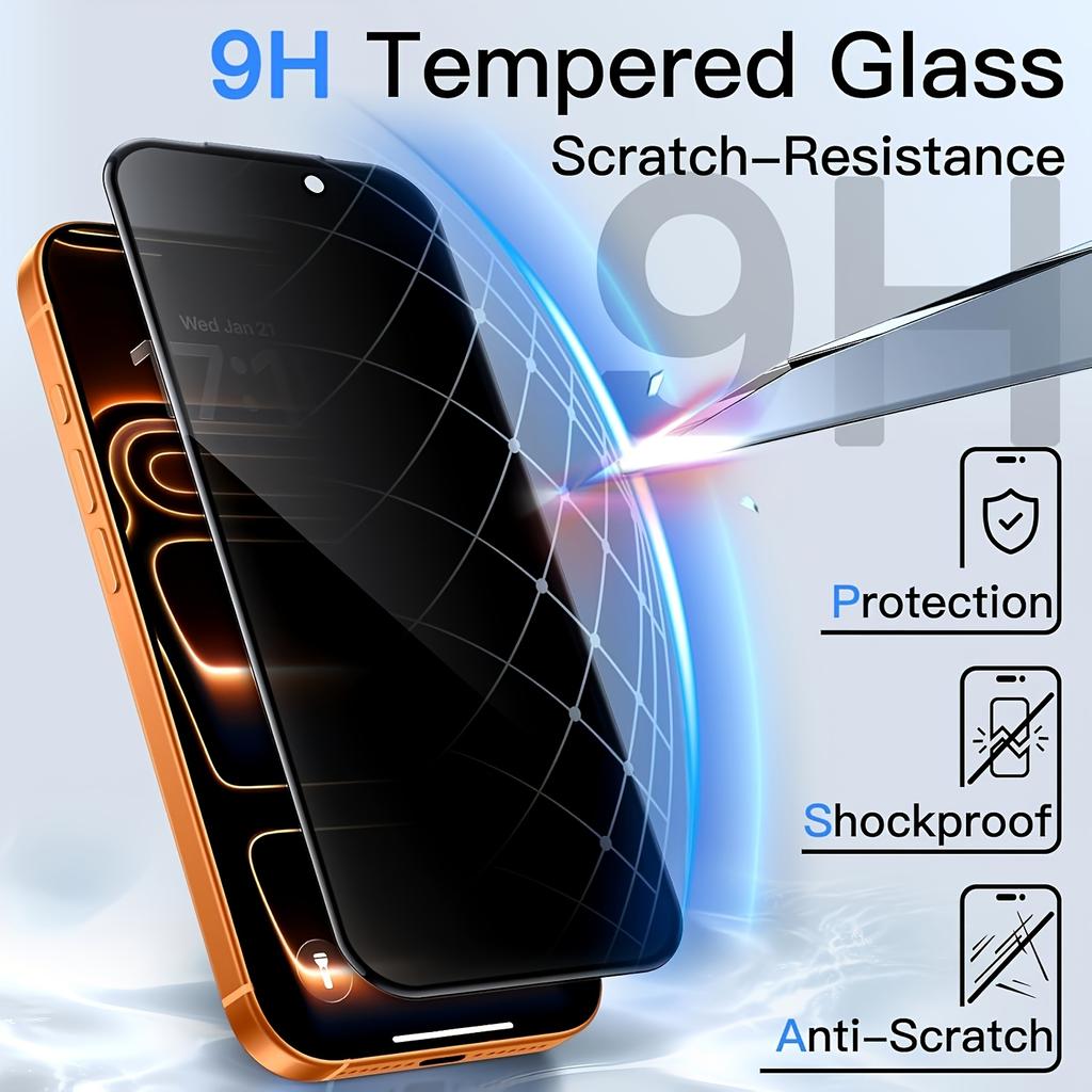 Full coverage privacy tempered glass screen protector with installation kit for automatic alignment with iPhone 17 13 Pro Max 15 Plus 17 Air