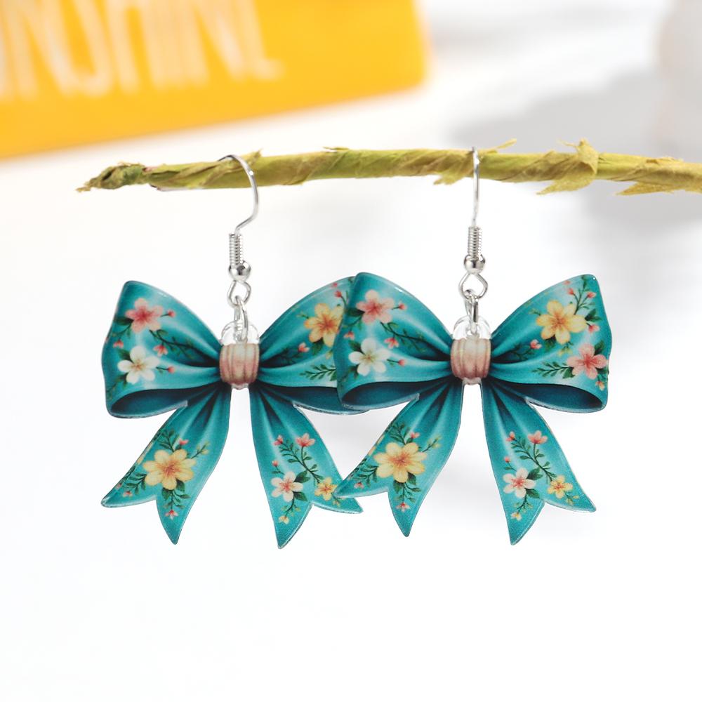New Colorful 2D Bowknot Acrylic Print Earrings for Women Girls Sweet Leopard Bow Drop Earrings Jewelry Valentine's Day Gifts