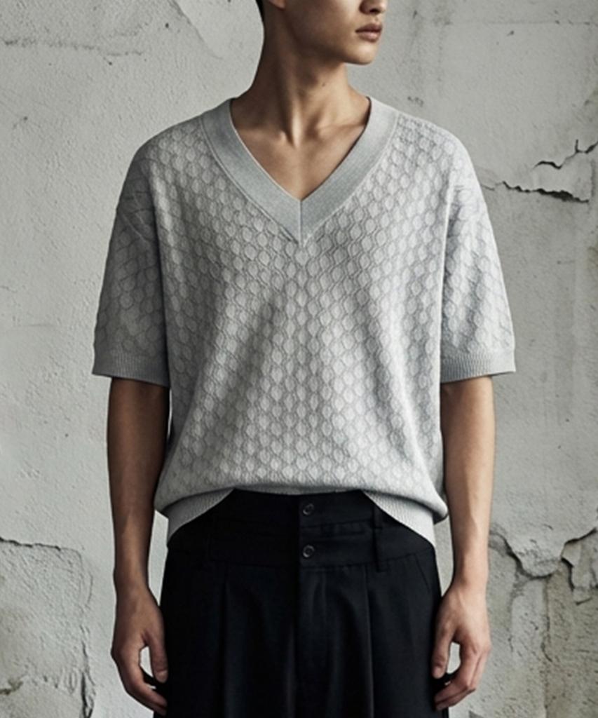 A MADE Diamond Eyelet V-Neck Oversized Knit (Gray)
