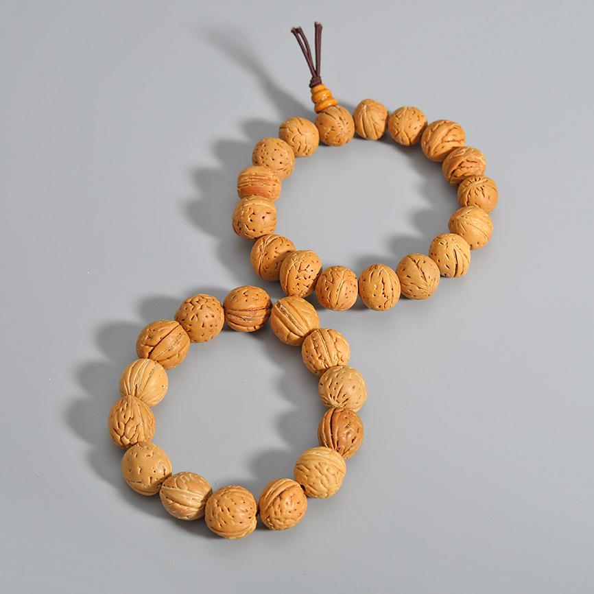Natural Peach Pit Brain Pattern Handmade Round Bead Bracelet