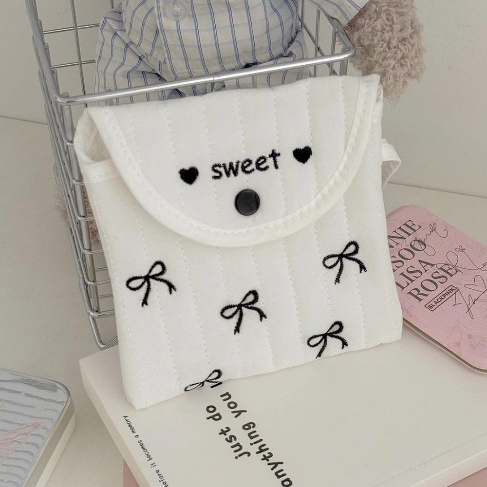 Mini Sanitary Pad Pouch Sweet Bowknot Embroidery Cosmetic Bag Portable Bowknot Storage Bag  Women