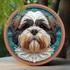 2d Flat 20*20cm, Shih Tzu Dog Themed Wooden Sign, Spring Origami Design, Round Wreath Decor for Windows & Dorms, Perfect Father's Gift
